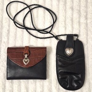 Brighton Heart Accent Leather Wallet & Mini Crossbody Pouch Set Vintage Duo